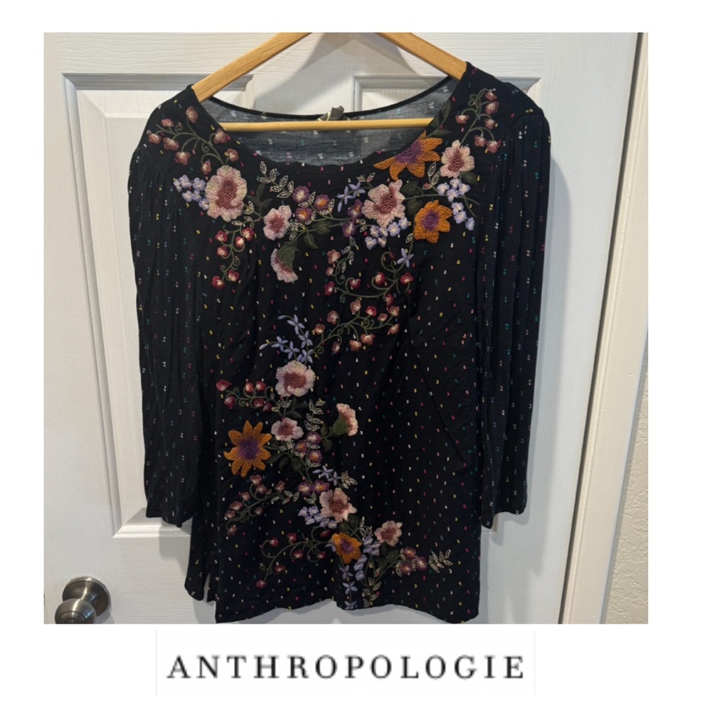 Anthropologie One September Embroidered Top